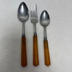 VTG Flatware Set 3pc Butterscotch Bakelite Handles MCM Farmhouse